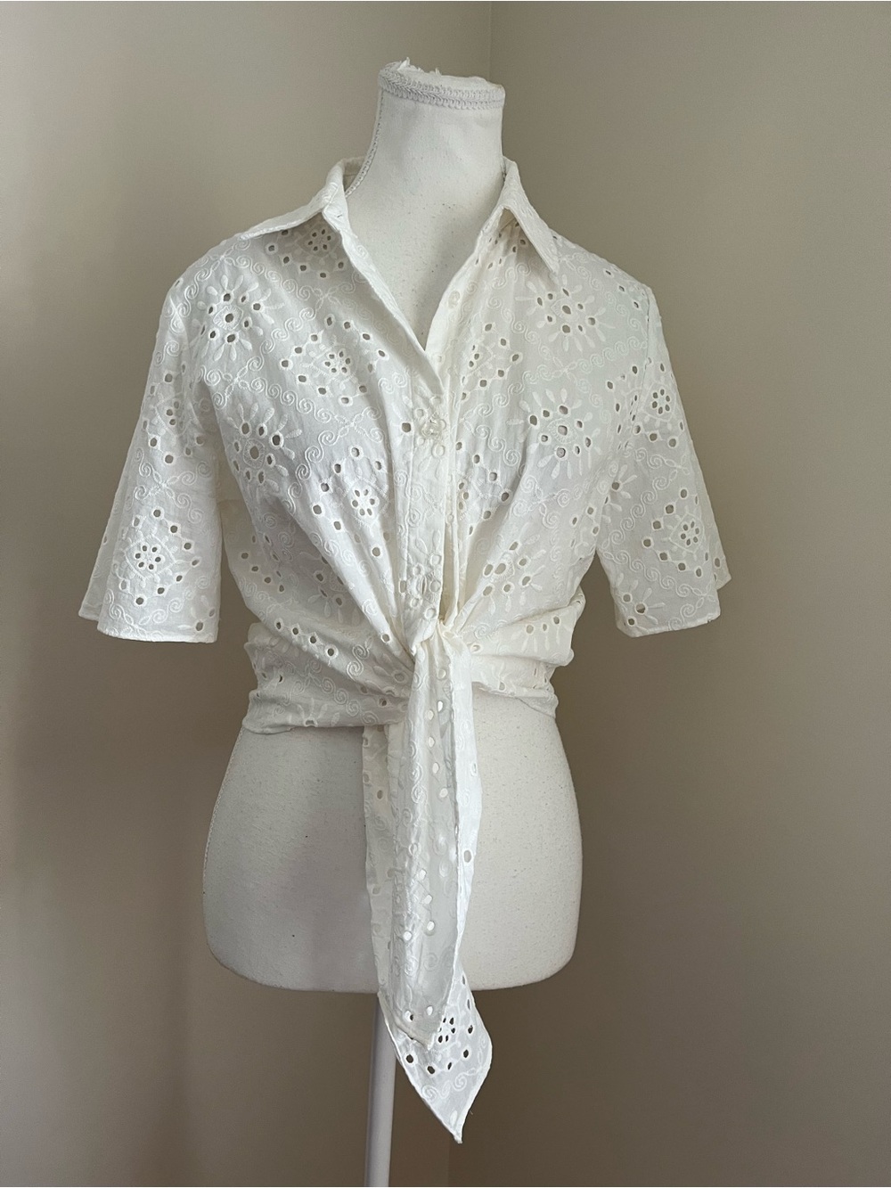 Reitmans White Eyelet Tie-Front Button-Down Shirt